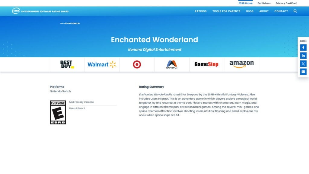 科乐美神秘游戏《Enchanted Wonderland》通过ESRB评级 确认登陆Switch