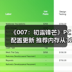 《007:初露锋芒》PC配置更新 推荐内存从32G降为16G(图1) 《007:初露锋芒》PC配置更新 推荐内存从32G降为16G(图1)